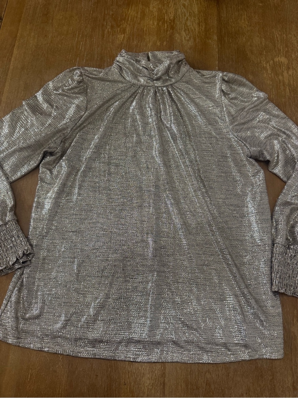 Skies Are Blue Shimmery Gold Mock Neck Long Sleeve Top